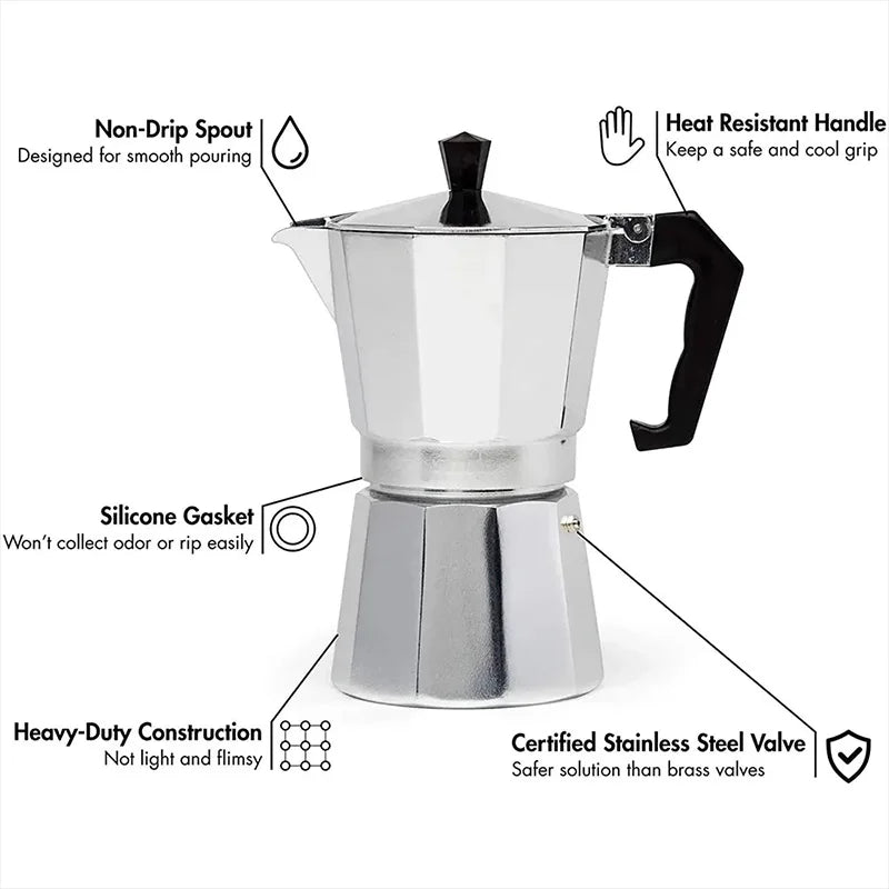 Aluminum Coffee Kettle Latte Percolator Home Italian Octagonal Moka Coffee Pot Office Travel Outdoor Camping Espresso Tea Pot