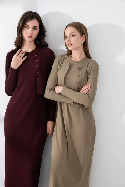 AS 2024 summer woman clothes cardigan Ankle Length maxi dress nature fiber ribbing fabric clothing  ( Ship in 1 day) - Smarsty