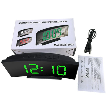 LED Curved Alarm Clock with Dual-purpose Mirror Display - Smarsty