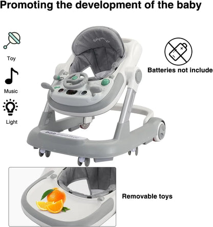 2 in 1 Baby Walker, Toddler Baby Push Walker with Removable Feeding Tray and Music Tray(Without Battery), Foldable Walker - Smarsty