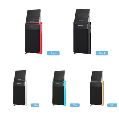 Automatic Flip Card Side Push Card Holder Sleeve Large Capacity 12 Cards Slot Metal Cards Box Men Credit Card Anti-theft Wallets - Smarsty