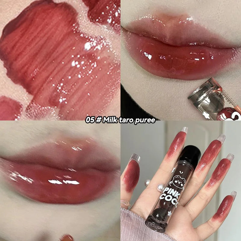 Pinkcoco Bear Doodle Mirror Lip Glaze Long Lasting Shine - Smarsty