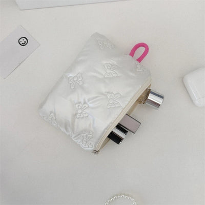 Silver Bow Pattern Coin Purse Women Wallet Zipper Pouch - Smarsty