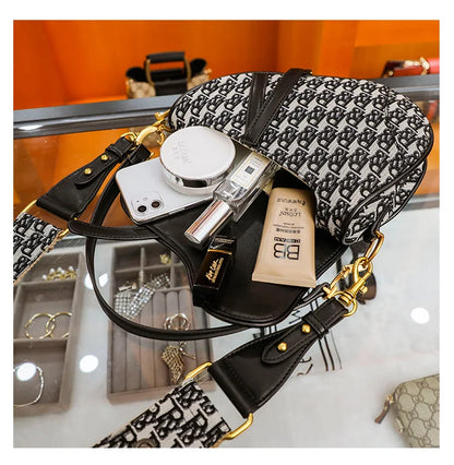 Studded Embroidered Shoulder Crossbody Bag Saddle Handbag - Smarsty