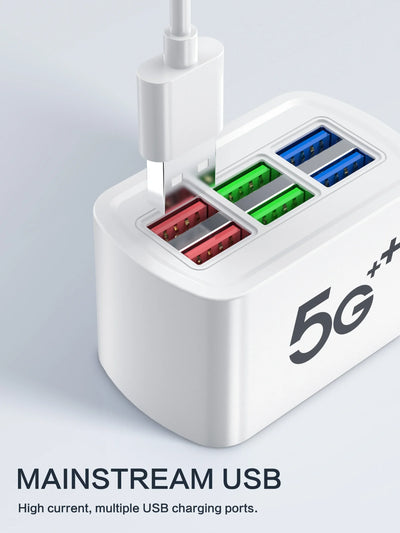 Fast USB Charger 6 in 1 Power Strip Desktop Charging Station Fast Charging 1m Cord USB HUB Adapter Socket for iPhone 16 Home - Smarsty