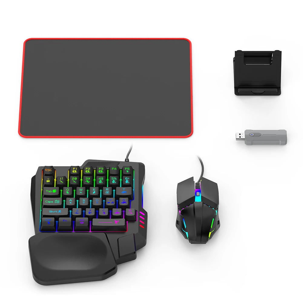 5 in 1 Mobile Game Converter Keyboard Mouse Gaming Set for PUBG Wired RGB Backlit Keyboard with Wrist Rest for Gamer Accessories