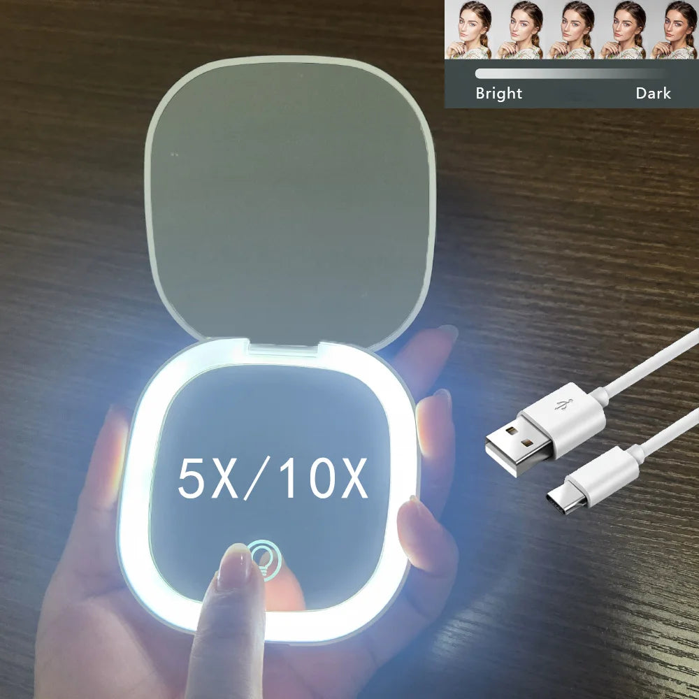 Compact Foldable LED Makeup Mirror With 5x/10x Magnification - Smarsty