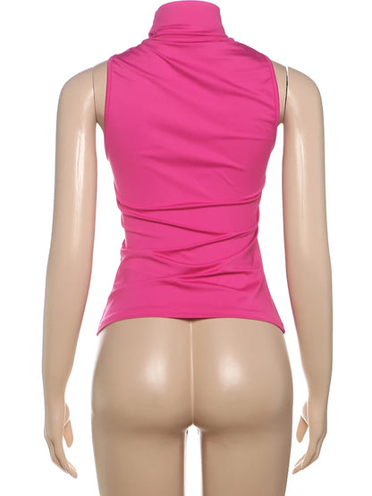 Weird Puss Metal Knot Tank Tops Women 2025 Summer Solid Pleated Sleeveless Stretch Simple Basic Streetwear Skinny Casual Vest