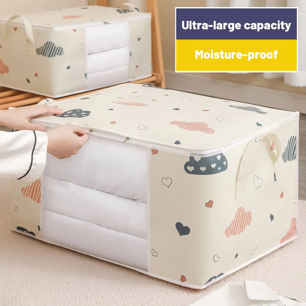 Large Capacity Clothes Storage Bag Organizer With Reinforced Handle Suitable For Blankets Bedding Foldable With Sturdy Zipper - Smarsty