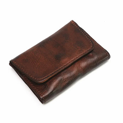 Genuine Leather Wallet for Men Women Brand Vintage Handmade Short Small Men's Wallets Card Holder Original Leather Coin Purse - Smarsty