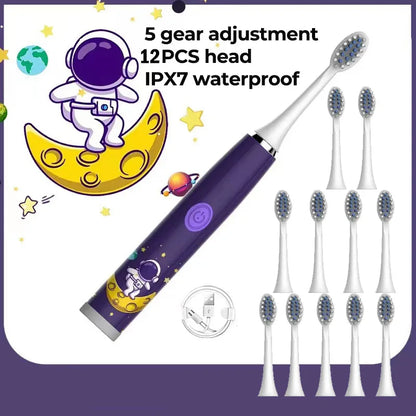 Child's Rechargeable Sonic Electric Toothbrush With Replacement Heads - Smarsty