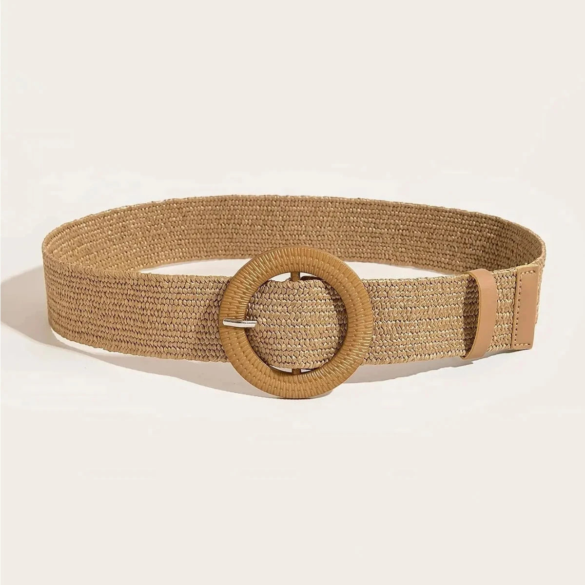Women Boho Straw Belt with Round Buckle for Beach - Smarsty