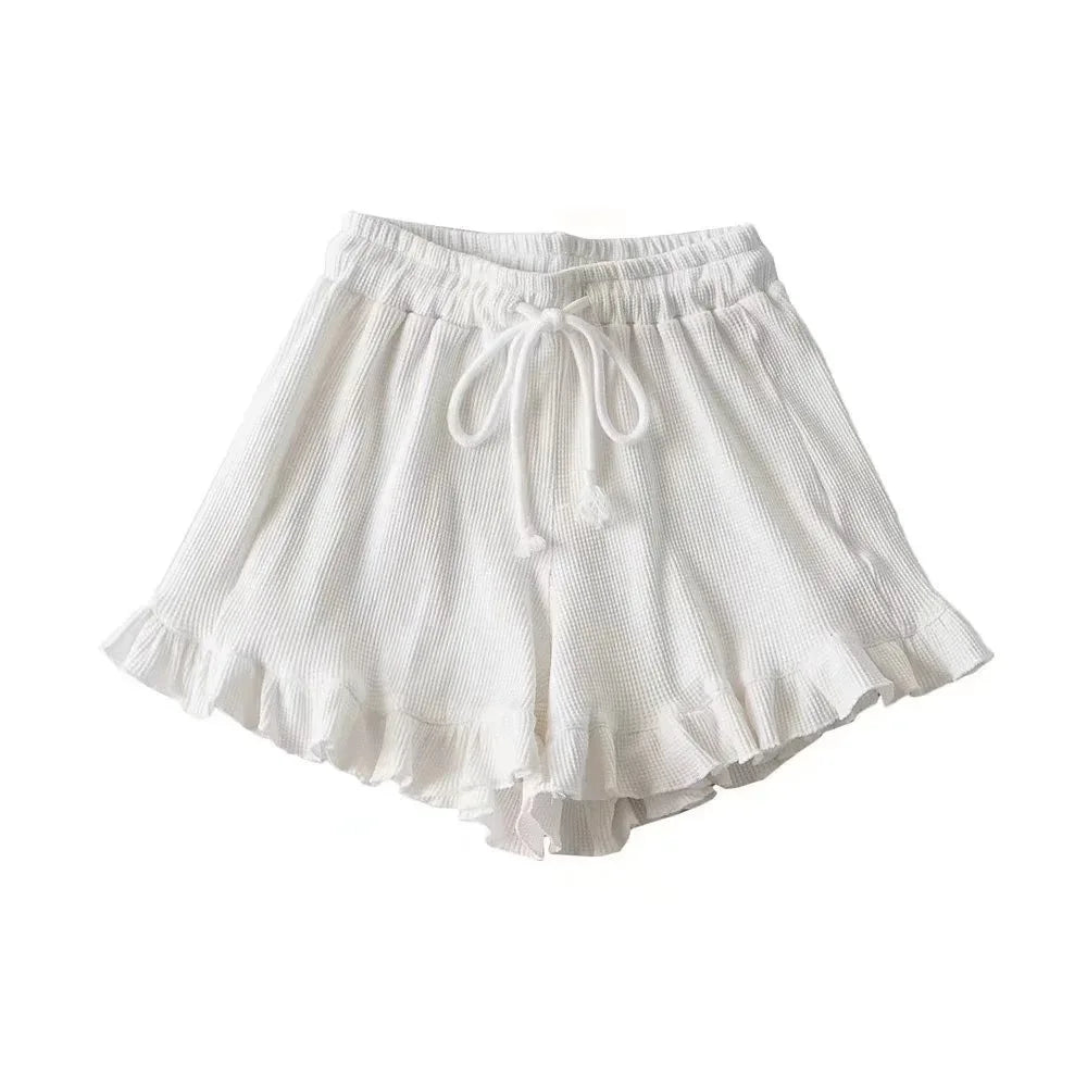 Casual Elastic-waisted Sweatpants Fashion Y2K Summer Waffle Shorts High Waist Lace Hot Pants Women