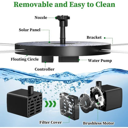 Outdoor Solar Fountain Pump Kit with 6 Nozzles - Smarsty