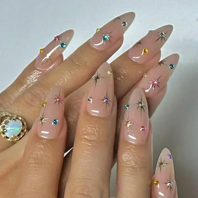 24Pcs Pink Almond False Nails with French Design - Smarsty