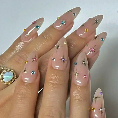 24Pcs Pink Almond False Nails with French Design - Smarsty