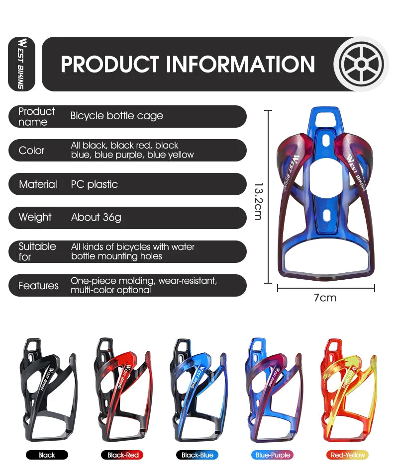 WEST BIKING Bicycle Water Bottle Cage Colorful Gradient Cycling Bottle Holder Ultralight MTB Road Bike Water Bottle Bracket - Smarsty