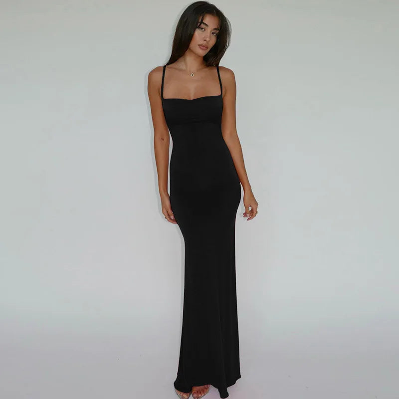 Hugcitar 2025 Spring Solid Sleeveless Backless Elegant Sexy Bodycon Y2K Maxi Prom Dress Women Clothes Birthday Party Casual Y2K