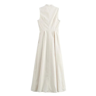 MUJER Zipper Long Dress Woman Pleated Sleeveless Bodycon Dress Summer Elegant Party Dresses For Women 2025 New Midi Dresses - Smarsty