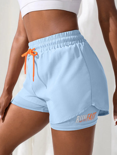 Women's High Rise Yoga Shorts With Elastic Proximity Control Running Shorts, Fake Two Pieces Pants - Smarsty