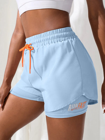 Women's High Rise Yoga Shorts With Elastic Proximity Control Running Shorts, Fake Two Pieces Pants - Smarsty