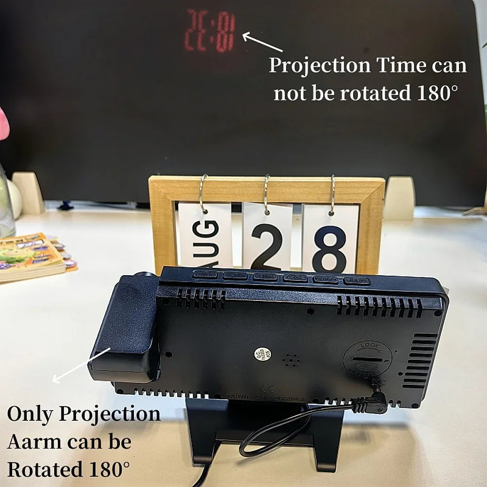 180 Degree Projection Digital Alarm Clock with Temperature Display - Smarsty