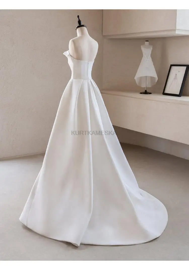 French Luxury White Satin Trailing Wedding Dresses for Bride 2025 Women Elegant Sexy Strapless Long Prom Party Dress vestidos