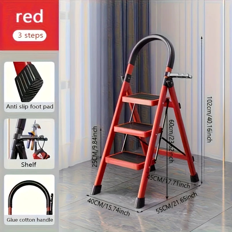 4-step ladder set: multifunctional foldable lightweight, wide-thick sturdy, safe handle + wide non-slip steps, for home/outdoor/