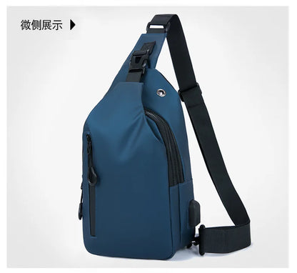 Mens Nylon Chest Bag With USB Charging Compact Crossbody - Smarsty