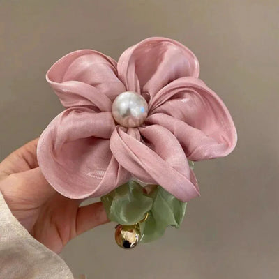 Elegant Pearl Rhinestone Organza Scrunchie For Ponytails - Smarsty