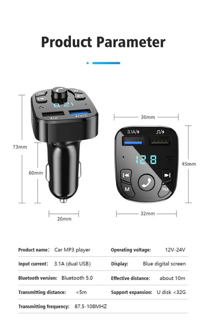 Car Bluetooth FM Transmitter Dual USB Fast Charger - Smarsty