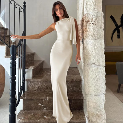 Hugcitar Fashion Solid O Neck Sleeveless Patchwork Sexy Bodycon Maxi Prom Dress Summer Women Clothes Party Festival Club Y2K - Smarsty