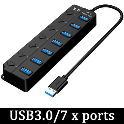 USB 3.0 Hub 4/7 Port Multiport Cable High Power Adapter - Smarsty