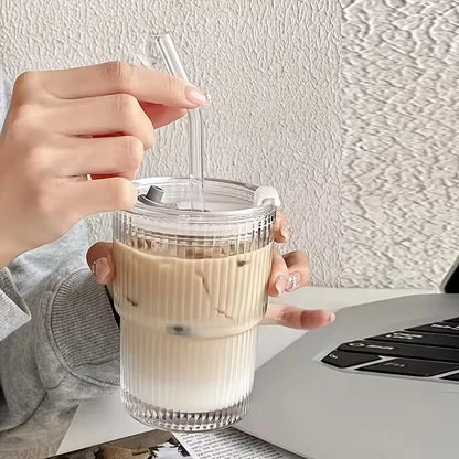450ml Transparent Glass Cup With Lid and Straw - Smarsty