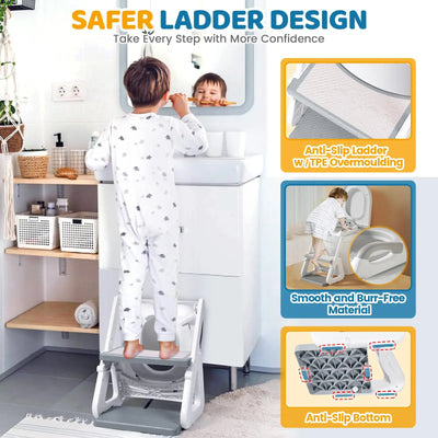 2-IN-1 Potty Training Seat with Step Stool, Height Adjustable Toilet Seat for Toddler, Potty Training with Splash Guard for Kids