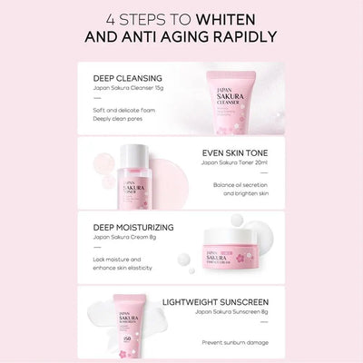 Sakura Skin Care Sets & Kits With Cleanser,Serum,Eye Cream,essence Cream Beauty Products For Women Gift Sets Routine Travel Kit - Smarsty