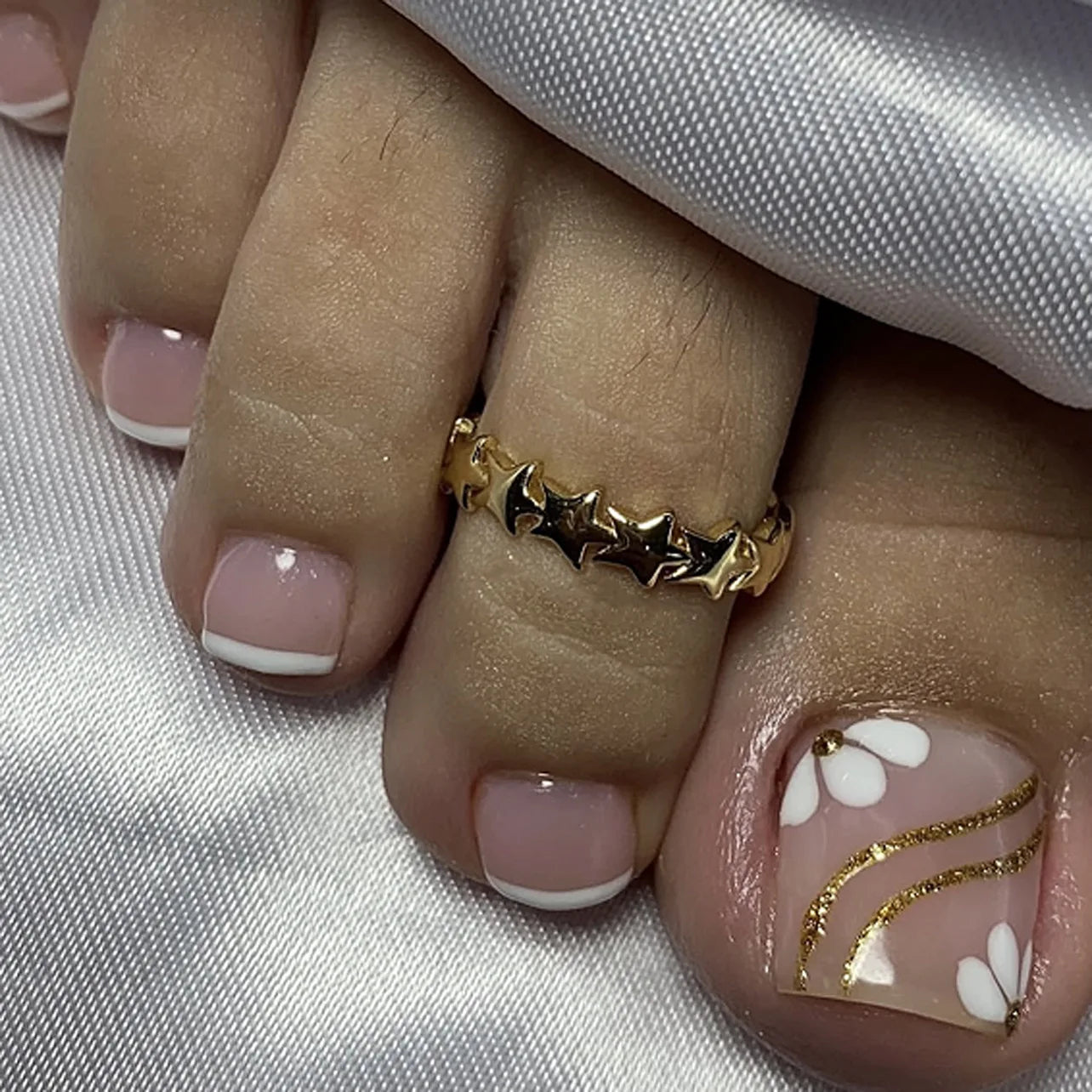 French False Toenails with Heart Rhinestone Design - Smarsty