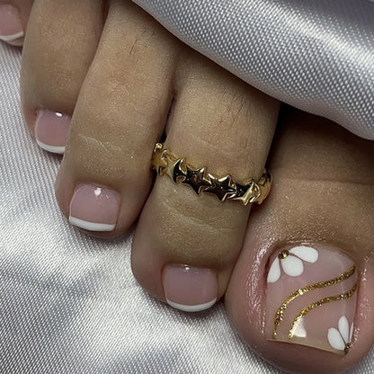 French False Toenails with Heart Rhinestone Design - Smarsty