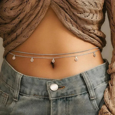 Double Layer Rhinestone Tassel Waist Chain Accessory - Smarsty