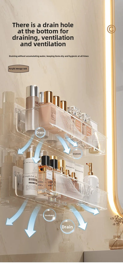 Wall mounted cosmetic and skincare storage rack for bathroom no need for drilling Multi functional kitchebathroom storage rackra by Smarsty