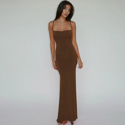 Hugcitar 2025 Spring Solid Sleeveless Backless Elegant Sexy Bodycon Y2K Maxi Prom Dress Women Clothes Birthday Party Casual Y2K - Smarsty