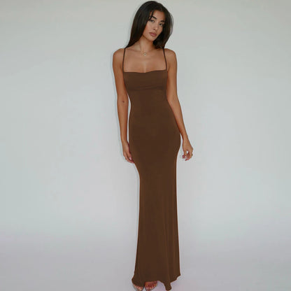 Hugcitar 2025 Spring Solid Sleeveless Backless Elegant Sexy Bodycon Y2K Maxi Prom Dress Women Clothes Birthday Party Casual Y2K