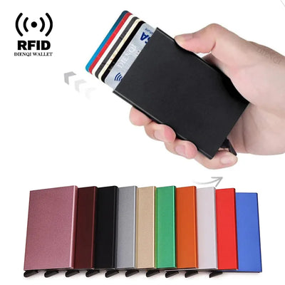 Rfid Credit Card Holder Metal Thin Slim Smart Wallet Men Women Wallets Pop Up Minimalist Small Black Purse Mini Walets for Men - Smarsty