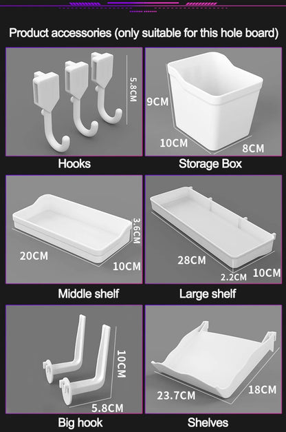 No Punching Pegboard Wall Organizer Panel Shelves For Gamer Room,bathroom,kitchen Storage Rack Organizer Pegboard Accessories