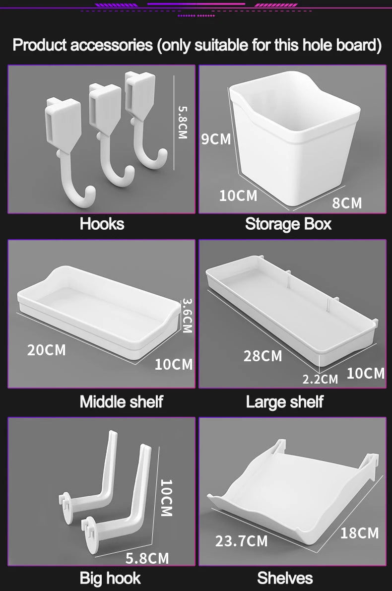 No Punching Pegboard Wall Organizer Panel Shelves For Gamer Room,bathroom,kitchen Storage Rack Organizer Pegboard Accessories