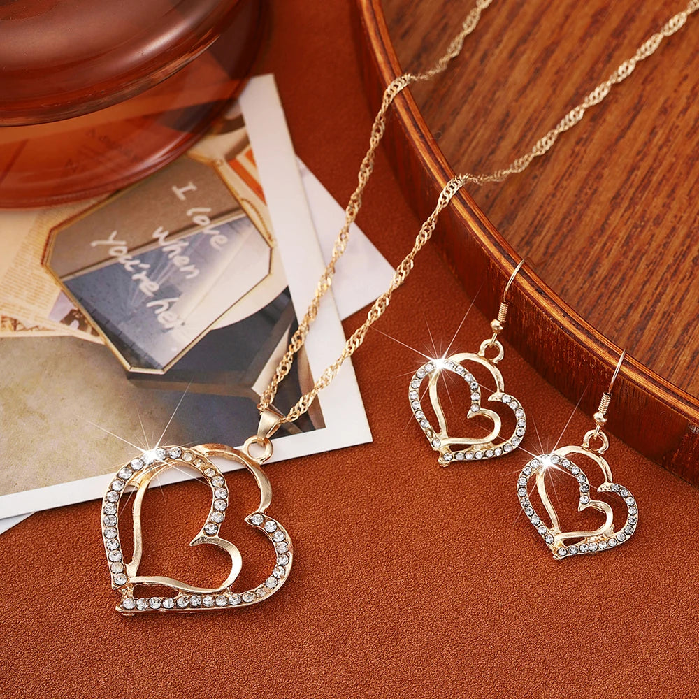 Women's Retro Heart Rhinestone Jewelry Set with Pendant - Smarsty