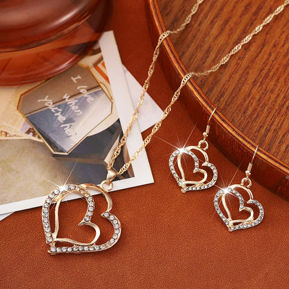 Women's Retro Heart Rhinestone Jewelry Set with Pendant - Smarsty