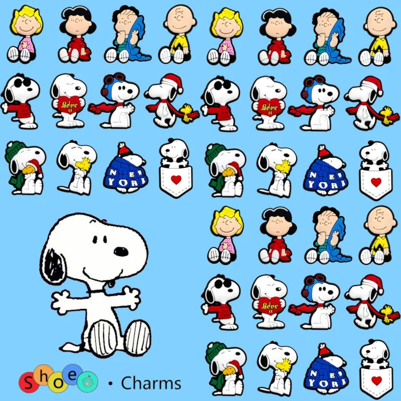12-Pack SnoopyFashion Themed Shoe Charms Cartoon Kawaii Decoration Accessories for Clogs, Sandals, DIY Shoes Party Decorations
