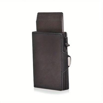 Pop-Up Credit Card Case with RFID Protection Genuine Leather  Wallet with Compartment for Notes and Coins for Men and Women