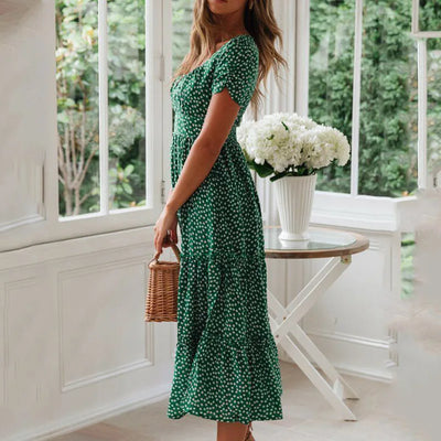 Vestidos Vintage Vintage Print Puff Sleeve summer Beach sweet dresses Casual Square collar floral maxi long dress festa - Smarsty